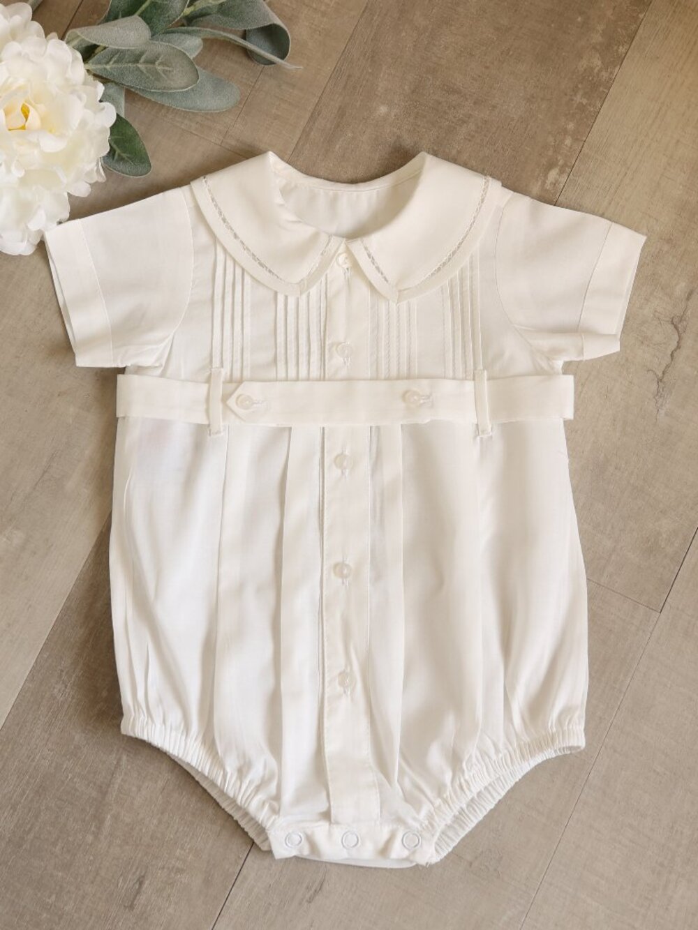 Heirloom Belted Creeper Bubble Off-White 100% Cotton Pintucks Special Occasion